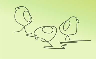 Easter background with one line drawing chicken