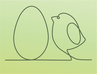 Easter background with one line drawing chicken