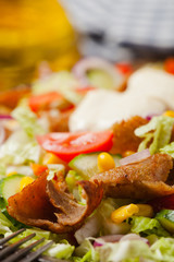 Gyros, kebeb. Salad with mutton and vegetables.