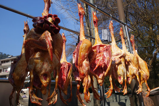 The meat drying outside on the sun