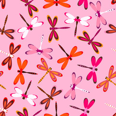 pattern with multiolored dragonflies