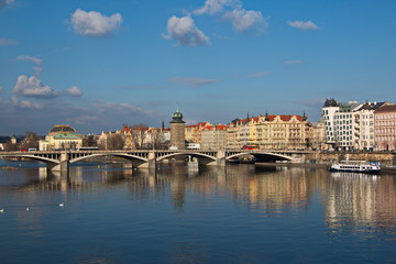 Fototapeta na wymiar Jirasek Bridge over Vltava in Prague 