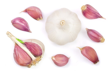 garlic isolated on white background. Top view. Flat lay pattern