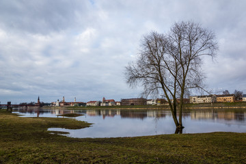Fototapeta na wymiar View on the old town in Kaunas city and Nemunas river, Lithuania