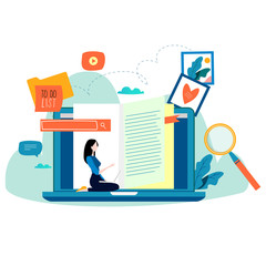 Education, online training courses, distance education flat vector illustration. Internet studying, online book, tutorials, e-learning, online education design for mobile and web graphics