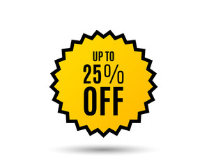Up to 25% off Sale. Discount offer price sign. Special offer symbol. Save 25 percentages. Star button. Graphic design element. Vector