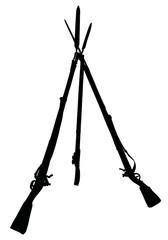 The black silhouette of vintage military rifles