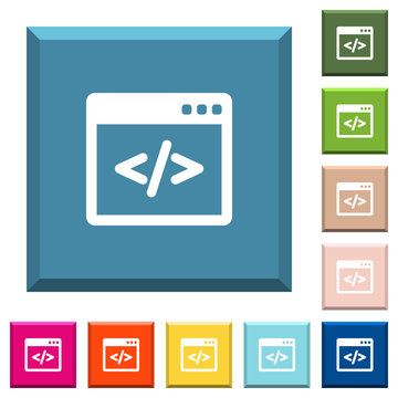 Programming code in software window white icons on edged square buttons