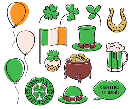 St patrick's day irish icons set.