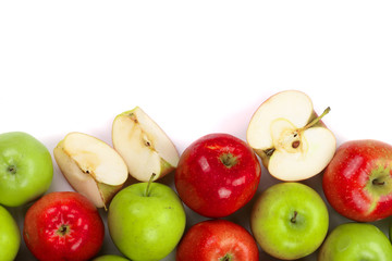 red and green apples isolated on white background with copy space for your text, top view. Flat lay pattern