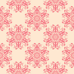 Red floral seamless pattern on beige background