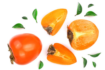 persimmon isolated on white background. Top view. Flat lay pattern