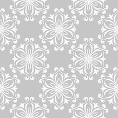White floral seamless design on gray background