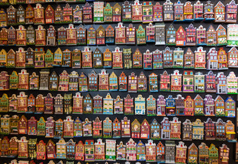  Flower market (Bloemenmarkt), fridge magnets depicting facades of Dutch houses. Amsterdam, Netherlands