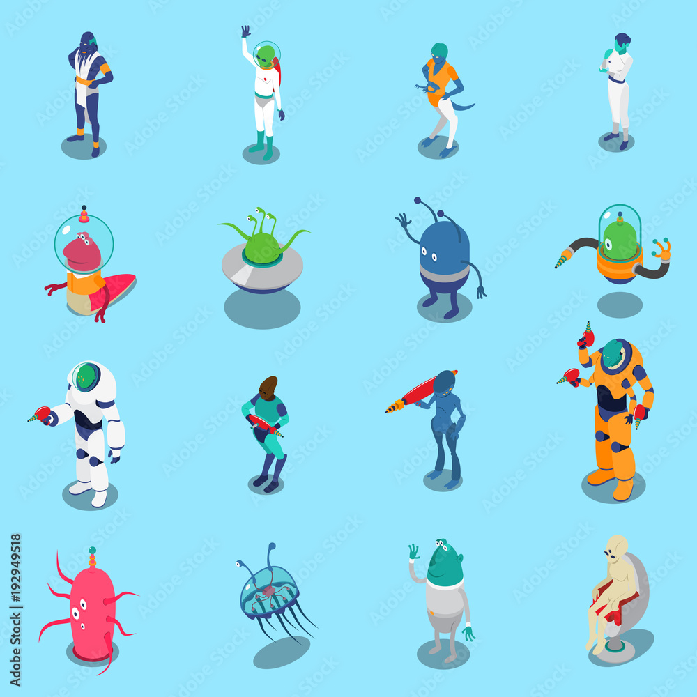 Wall mural Aliens Isometric Icons Set