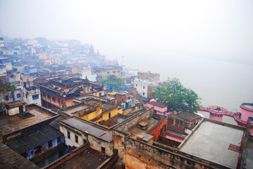 Fototapeta premium Varanasi ghat, widok z lotu ptaka