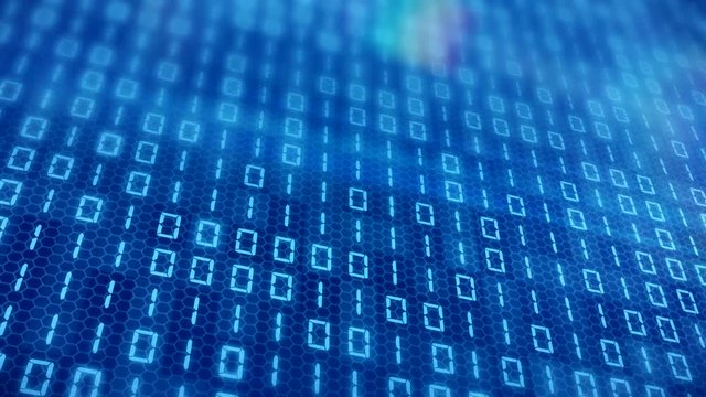 3d animation of a blue binary code. Motion background.