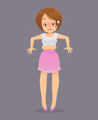 Cartoon woman checking fat on her belly, Vector illustration, Concept with health care and exercise.