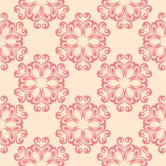 Red flowers on beige background. Seamless pattern