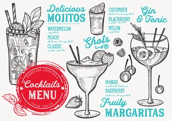Foto op Plexiglas Cocktail bar menu. Vector drinks flyer for restaurant and cafe. Design template with vintage hand-drawn illustrations. © marchiez
