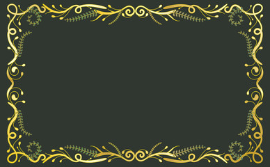 Gold classical antique floral frame on green background. To be used for holidays, celebrations or happy events