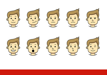 Boy facial emotions set. Boy face with different expressions. Vector