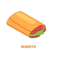 Burrito color isometric style icon with outline, fastfood concept illustration