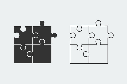 recommend clip art: Puzzle - Vector icon. Set of four black piece puzzle and line piece puzzle on white background