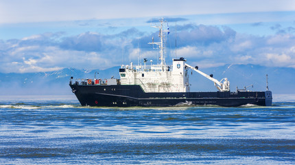 rescue boat in the Pacific ocean.