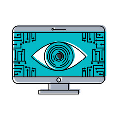 monitor computer eye security data circuit connection vector illustration