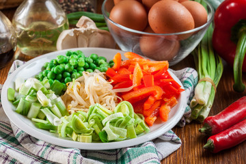Ingredients ready for preparing egg fu yung