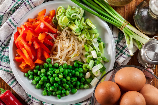 Ingredients ready for preparing egg fu yung