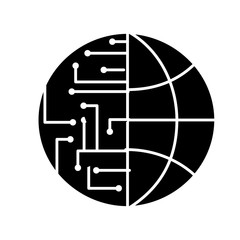 Fototapeta na wymiar technology world globe network connection circuit vector illustration black and white design