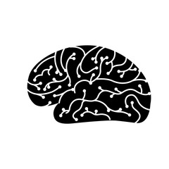 electronic circuit board brain in artificial intelligence process vector illustration black and white design