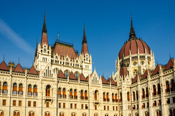 Fototapeta na wymiar Hungarian Parliament with Blue Sky, Budapest, Hungary