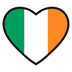 Flag of Ireland in the shape of Heart with contrasting contour, symbol of love for his country, patriotism, icon for Independence Day.