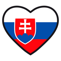 Fototapeta premium Flag of Slovakia in the shape of Heart with contrasting contour, symbol of love for his country, patriotism, icon for Independence Day.