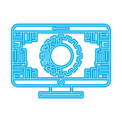 monitor computer with gear circuit connection technology vector illustration