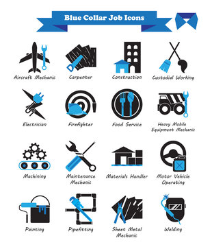 Blue Collar Job - Black And Blue Flat Icons