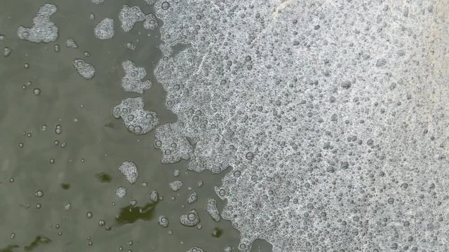 Top view of dirty water outdoors. Water pollution concept.