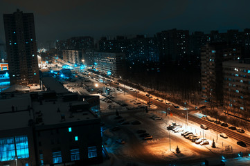The sleeping area of the big city is a night view from above of 