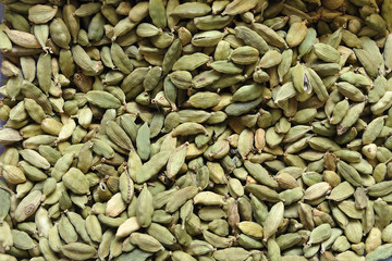 Beautiful and fresh seasoning cardamom, close-up from the seller in the market