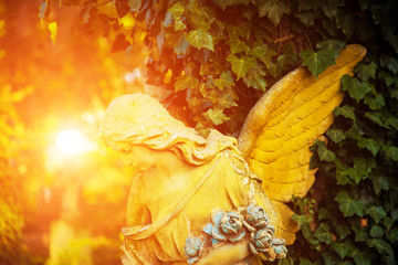 The figure of an angel in a golden glow. Symbol of love, invisible forces, purity, enlightenment,...