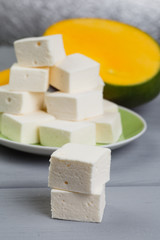 marshmelow cubes on a plate