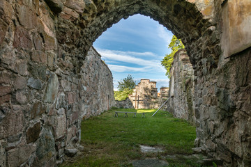 Inside of an ancient ruin of stone church