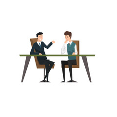 Business partners talking and discussing ideas at meeting, coworking people characters vector Illustration on a white background