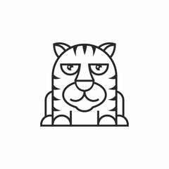 cute tiger icon, thin line style, flat design