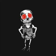 skeleton skull with red eyes on black background vector illustration.