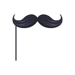 Black mustaches on stick, masquerade decorative element cartoon vector Illustration isolated on a white background