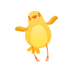 Cute baby chicken waving its wings, funny cartoon bird character vector Illustration on a white background